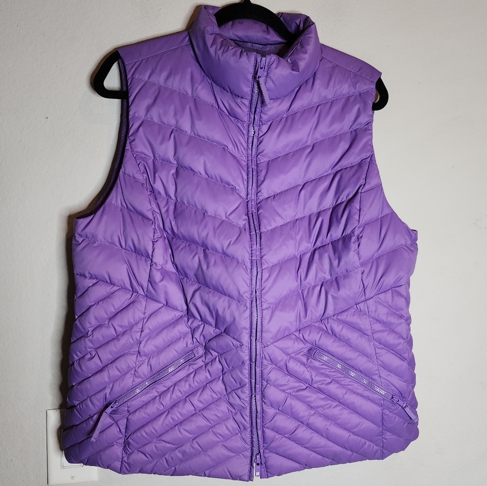 Talbots Down Fill Purple Puffer Quilted Zip Up Vest Size XLP XL Petite